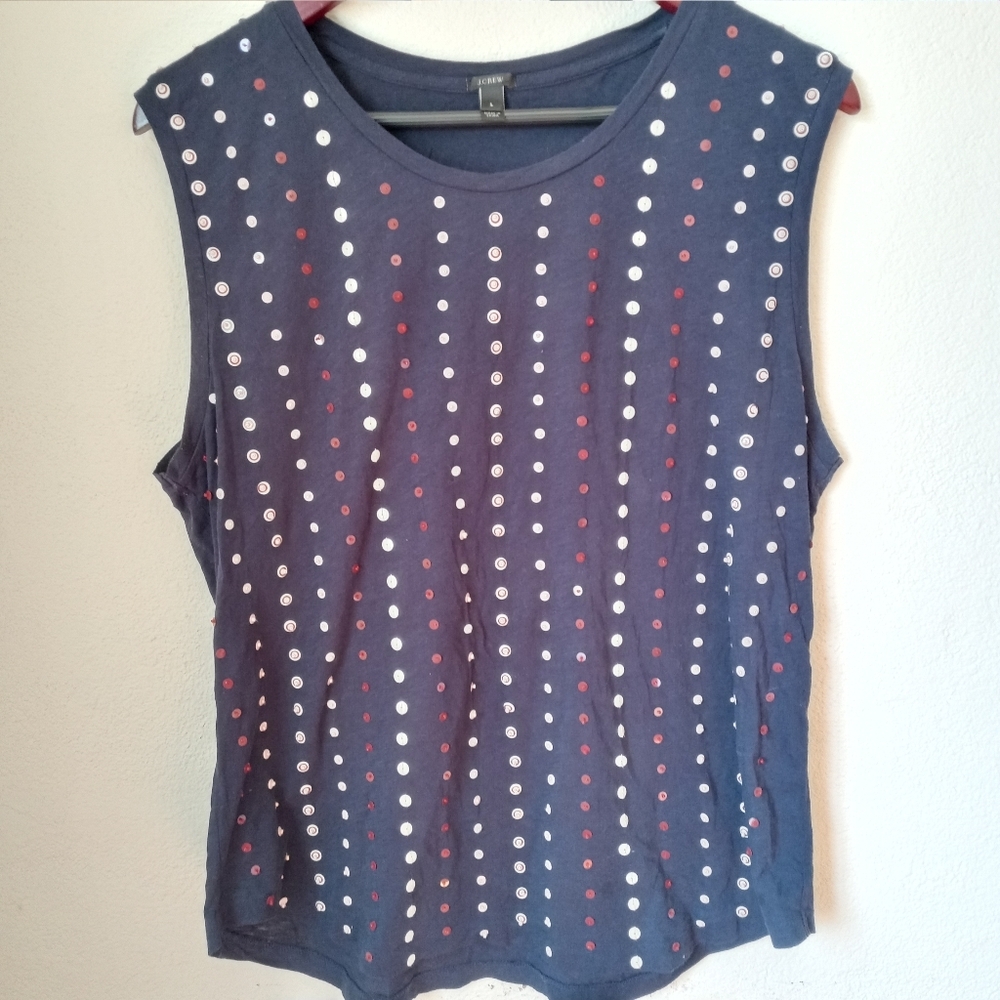 J.Crew L Blue Sequin Detail Muscle Top
